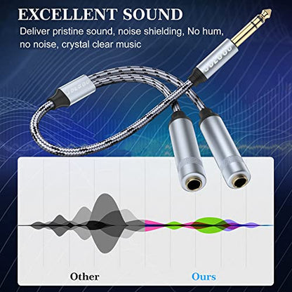JOLGOO 1/4 Splitter Adapter Cable 12 inches, 6.35mm Stereo Plug Male to Dual 6.35mm Jack Female Y Splitter Cable, 30cm / 12 inches - style: 1/4 Splitter Male to dual Female