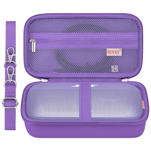 BOVKE Hard Travel Speaker Case for Bose New SoundLink Flex Speaker (2nd Gen) / Bose SoundLink Flex Bluetooth Portable Speaker, Extra Mesh Pocket for Bose Charger, Cables, Purple (W/Shoulder Strap) - color: Purple 2