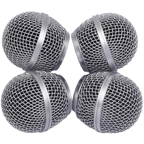 Silver Microphone Ball Head, 4PCS | Replacement Steel Mesh Grille Heads, Inner Foam Included, Compatible with SM58 SM58S SM58LC, Compatible with BETA58 BETA58A - color: silver