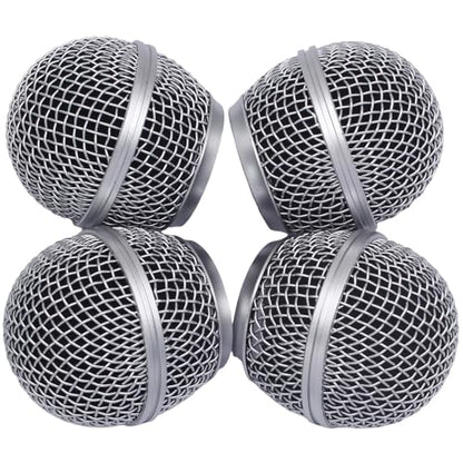 Silver Microphone Ball Head, 4PCS | Replacement Steel Mesh Grille Heads, Inner Foam Included, Compatible with SM58 SM58S SM58LC, Compatible with BETA58 BETA58A - color: silver