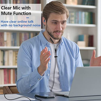 6.5Ft Long Cord Wired USB Earbuds Headphones with Microphone for PC Laptop | Clear Sound, Over Ear Hook, Case, Control, Mute Function, for Computer Desktop MacBook Chromebook PS4 PS5, Work Calls Gaming