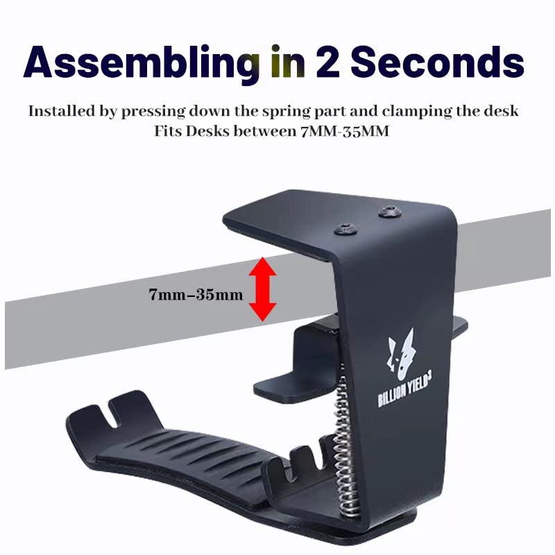 Headset Headphone Hook Holder Hanger Mount, Headphones Stand for Desk, Headphone Clamp Under Desk Design with Adjustable & Rotating Arm Clamp for PC Gaming, Office