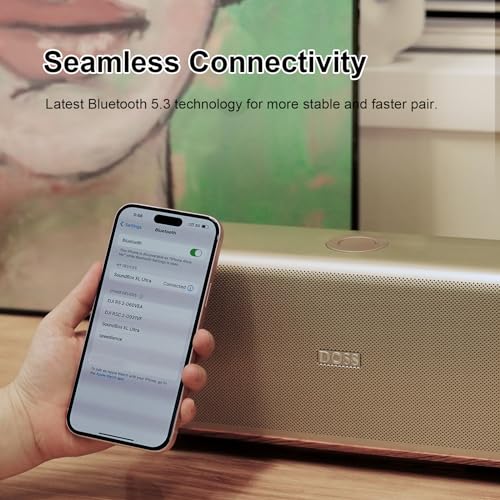 DOSS SoundBox Ultra Bluetooth Speaker, 2.1 Channel Audio, Deep Bass - Gold | 80W Powerful Sound, Wood-Grain Design, Dual DSP Tech, 18H Playtime, Elegant Living Room Decor, BT 5.3, Home & Office use - color: Gold