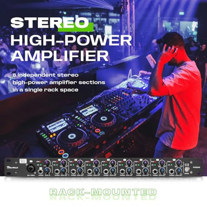 Bolanle PH8000 8-Channel Headphone Amplifier, High-Power Stereo Distribution Amp with Independent Volume Controls, 1U Rackmount for Studio Recording, Live Sound, Broadcasting, and Multi-User Monitorin - size: PH8000