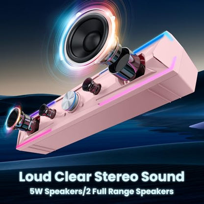 Tylubio Computer Speakers for Pc Desktop with Clear Sound, Flowing LED PC Speaker for Computer Desktop Laptop Monitor, Bluetooth & USB Input - Pink
