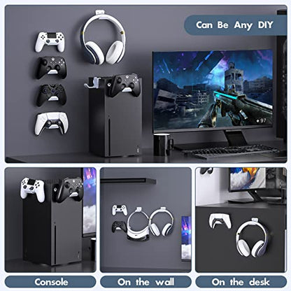 PS5/PS4/Xbox/Switch Controller Mount - Adhesive Holder & Headset Stand for PS5 Console, Universal Accessories Hook