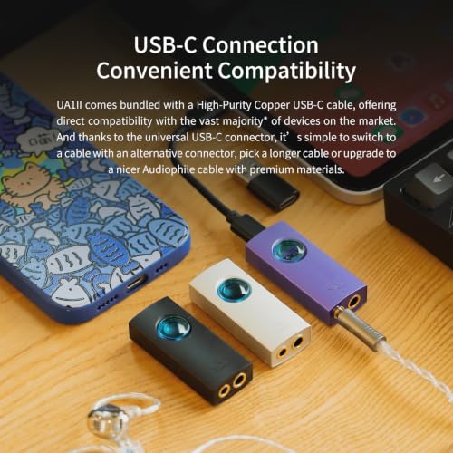 SHANLING UA1 II Portable Headphone Amplifier USB DAC AMP – Dual CS43131 Chips, 3.5mm + 4.4mm, 768kHz/32bit DSD512, 0.96" LCD Display, Hi-Res Audio for Smartphones, PC (Black) - color: Black