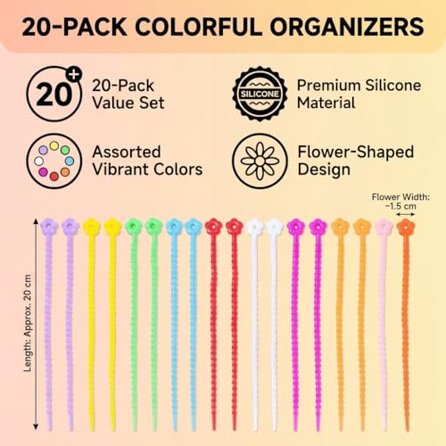 20-Pack Flower Silicone Zip Ties, Reusable Self-Locking Straps - color: 20pcs- Flower Cable Ties