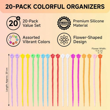 20-Pack Flower Silicone Zip Ties, Reusable Self-Locking Straps - color: 20pcs- Flower Cable Ties