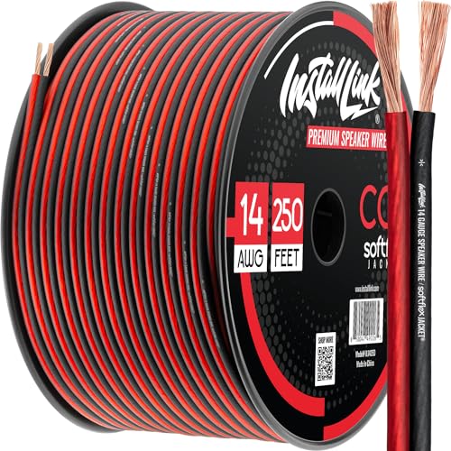 Install Link 14 AWG Gauge Speaker Wire (250 Feet) Car or Home Theater (CCA) | 14/2 Speaker Cable, 2-Conductor, Frosted Red/Black, Easy Strip, Polarity ID, for Car Audio & Home Stereo - size: 250 Feet