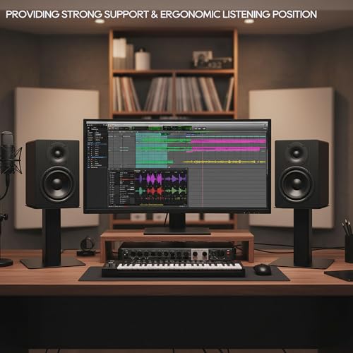 Tlingt Desktop Speaker Stands Pair, 6"x6.7" Metal Tray, 8" Tall | Heavy-duty Metal Tray, Perfects for 3"- 4" Monitors & Bookshelf Speakers, Sturdy Base, Compact Size for Home/Studio - size: 8" Tall