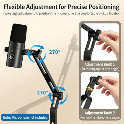 Flexible Boom Arm Stand for 5 / 8inch and 3 / 8inch Adapters Featuring Aluminum Construction and Cable Management Holder Auditory Microphone Stand