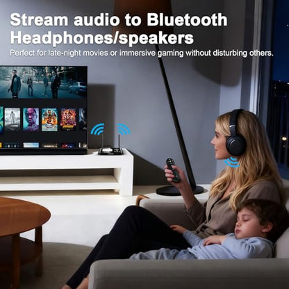 Bluetooth Transmitter for TV, HDMI/AUX/RCA/Optical Inputs/Outputs | Wireless Audio Adapter with aptX LL, Screen Display, Dual Link for TV, PC, Bluetooth Speakers, Headphones with Remote Control