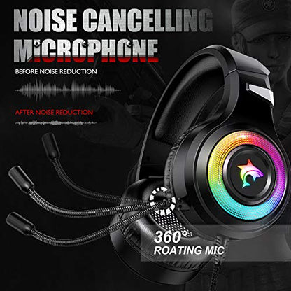 Odaban Gaming Headset Xbox One Headset with Stereo Surround Sound,PS4 Gaming Headset with Mic & LED Light Noise Cancelling Over Ear Headphones Compatible with PC, PS4,PS5, Xbox One,Mac