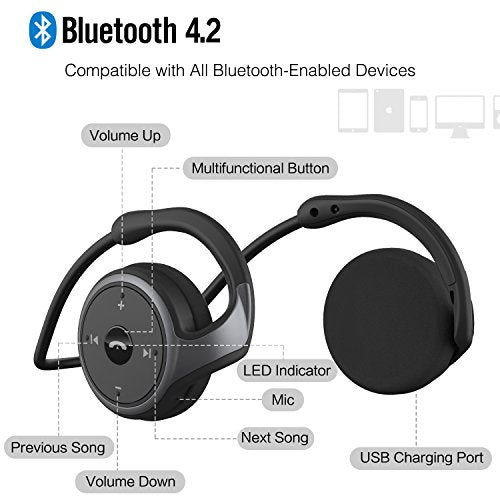 Small Bluetooth Headphones Wrap Around Head - Sports Wireless Headset with Built in Microphone and Crystal-Clear Sound, Foldable and Carried in The Purse, and 12-Hour Battery Life, Black - color: Black
