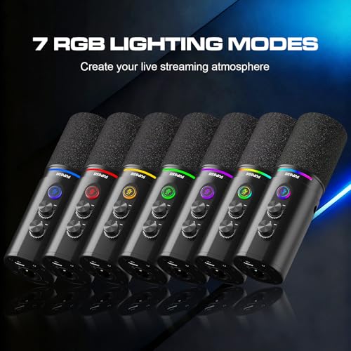 PUPGSIS Recording PC Microphone, Podcast Dynamic Mic with Mute Button, Reverb Effects, Headphones Jack, Desktop Stand, USB-C & XLR Outputs, USB Mic for Gaming, Streaming, Vocal, Voice-Over, Black