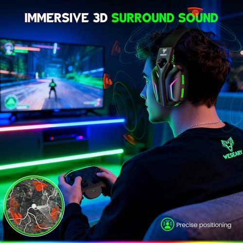 WESEARY Wireless Gaming Headset for Xbox Series X|S, 80H Ultra-Low Latency | 50mm Driver, 3D Sound, Dynamic Light & Noise Cancelling Mic, Work with PC, Ps5, Switch, 2.4GHz & Bluetooth, Game & Music Mode - color: Raven Black