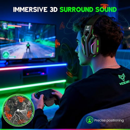 WESEARY Wireless Gaming Headset for Xbox Series X|S, 80H Ultra-Low Latency | 50mm Driver, 3D Sound, Dynamic Light & Noise Cancelling Mic, Work with PC, Ps5, Switch, 2.4GHz & Bluetooth, Game & Music Mode - color: Raven Black