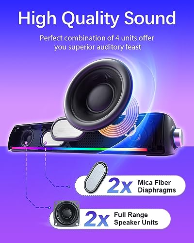 Nylavee Computer Speakers for Desktop, PC Sound Bar with Bluetooth and AUX | Hi-Fi Sound, USB Powered with 4 Dynamic Lighting Modes for Desktop PCs, Laptops and Monitors - color: RGB Black