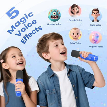 Mini Karaoke Machine, Portable Bluetooth Speaker & 2 Wireless Microphones | Karaoke Player Karaoke Microphone For Family Home Party Outdoor With HI-FI Sound | 5 Magic Sound | PA System | USB | TF | AUX - color: Deepblue