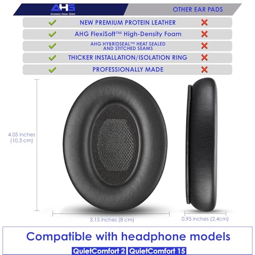 AHG Accessory House Global QC2 QC15 Ear Pads and QC2 QC15 Headband pad Cushion. Compatible with Bose QuietComfort 15 (QC15) and Bose QuietComfort 2 (QC2) Headphones. Easy DIY Fit/Extra Thick