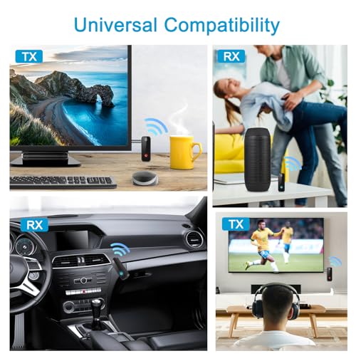 Bluetooth 5.4 AUX Adapter for Car, 2 in 1 Bluetooth Transmitter Receiver for TV Headphones Home Stereo Speaker, Hands-Free Calls, 3.5mm Wireless Audio Adapter - color: Black