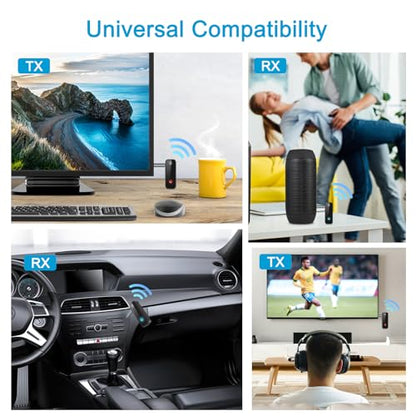 Bluetooth 5.4 AUX Adapter for Car, 2 in 1 Bluetooth Transmitter Receiver for TV Headphones Home Stereo Speaker, Hands-Free Calls, 3.5mm Wireless Audio Adapter - color: Black