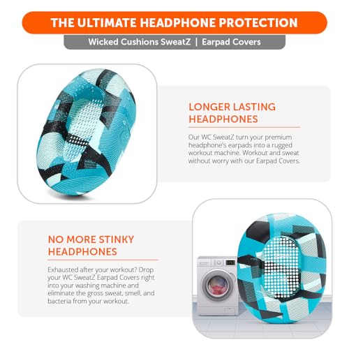 WC SweatZ XM5 - Patented Earpad Sweat Covers for Sony WH1000XM5 by Wicked Cushions | Full 360 Earpad Protection | Sweatproof & Easily Washable | Cyan Prism - color: Cyan Prism