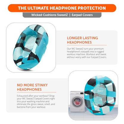 WC SweatZ XM5 - Patented Earpad Sweat Covers for Sony WH1000XM5 by Wicked Cushions | Full 360 Earpad Protection | Sweatproof & Easily Washable | Cyan Prism - color: Cyan Prism
