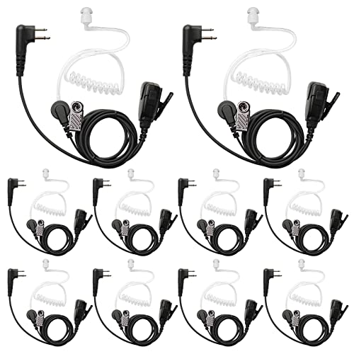 2-Pin Earpiece with PTT Mic for Motorola BPR40/CLS/DLR Series | 2-Way Radio Air-Tube Surveillance Headset (10-Pack)