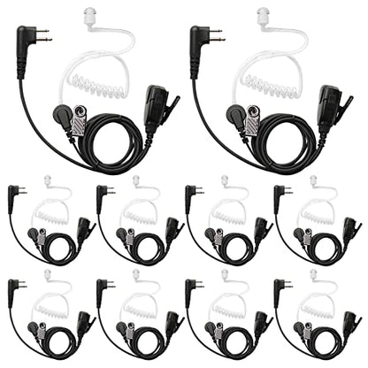 2-Pin Earpiece with PTT Mic for Motorola BPR40/CLS/DLR Series | 2-Way Radio Air-Tube Surveillance Headset (10-Pack)