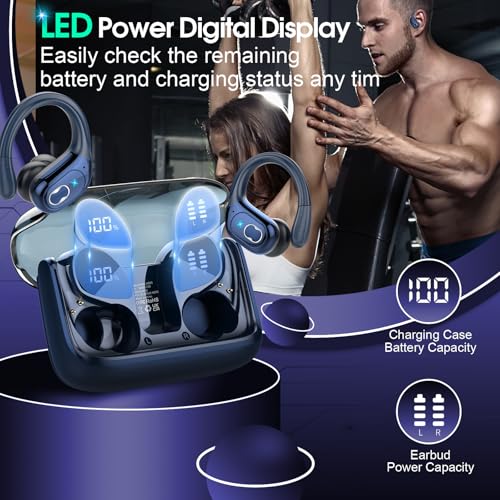 Aptkdoe Wireless Earbuds 75H Bluetooth 5.4 Sport Headphones with Earhooks | IPX7 Waterproof In-ear Buds Feature ENC Noise Cancelling Mic. Stereo Sound Device for Gym Running Workout, Royal Blue - color: Royal Blue