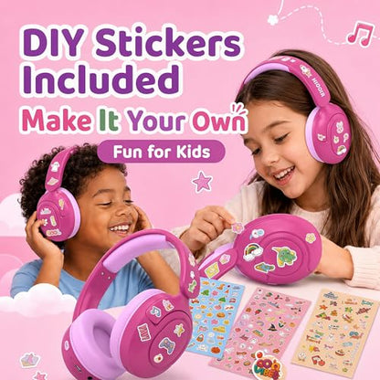 Kids Bluetooth Headphones Wireless,ANC,68H,Safe Volume Limit 85/94dB Pink | Active Noise Cancelling,Adjustable Headband Foldable Over-Ear for Toddler Girls Boys Tablet/iPad,HD Stereo,Built Mic - color: Rose Pink