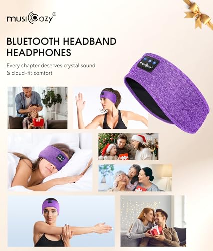 MUSICOZY Bluetooth 5.4 Sleep Headphones Headband Sports Wireless Audio | Earbuds 2 in 1 Design with Breathable Stretch Fabric, HD Stereo Sound Speakers for Workout Yoga Running, Nighttime Sleep Use - color: Amethyst
