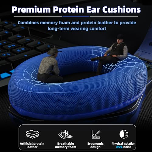 Tatybo Gaming Headset for PS5 PC, Noise Canceling Mic, RGB, Blue Camo | Over Ear, Deep Bass Stereo Sound for FPS, Battle Royale, Lightweight for Xbox, PS4, Mobile, Nintendo, 3.5mm Devices - color: Blue Camo