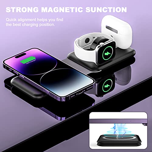 3 in 1 Wireless Charger, Foldable Magnetic Charging Station, Fast Travel Wireless Charging Pad for Multiple Apple Devices - color: Black