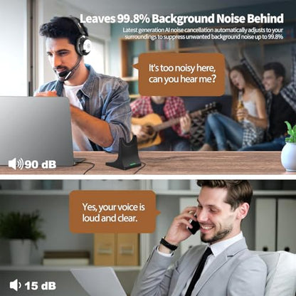 Wireless Headset with Mic for Work, Bluetooth Headset with Microphone (Noise Cancelling & Mute Button), Wireless Headphones with Mic for Work from Home/Office/PC/Call Center/Computer/Laptop/Teams/Zoom