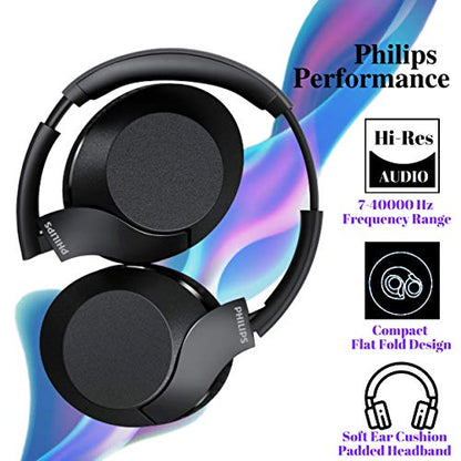 Philips PH802 Wireless Bluetooth Over-Ear Headphones Noise Isolation Stereo with Hi-Res Audio, up to 30 Hours Playtime with Rapid Charge (TAPH802BK) - style: Echo Cancellation | 30 hrs batt