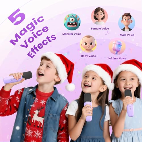 Mini Karaoke Machine, Portable Bluetooth Speaker & 3 Wireless Microphones | Karaoke Player Karaoke Microphone For Family Home Party Outdoor With HI-FI Sound | 5 Magic Sound | PA System | USB | TF | AUX - color: Deep Pink