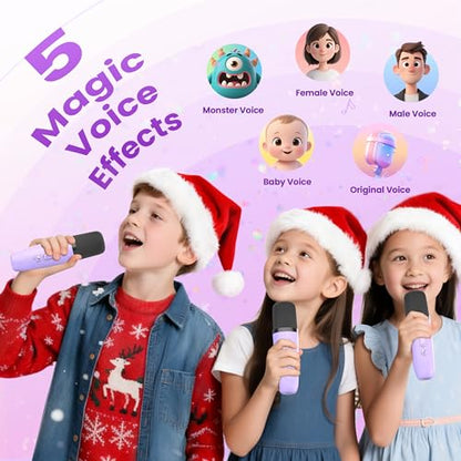 Mini Karaoke Machine, Portable Bluetooth Speaker & 3 Wireless Microphones | Karaoke Player Karaoke Microphone For Family Home Party Outdoor With HI-FI Sound | 5 Magic Sound | PA System | USB | TF | AUX - color: Deep Pink
