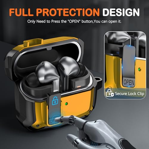 Safety Lock Case for Samsung Galaxy Buds3 FE/Pro/3 (Yellow) | with Cleaning Kit & Keychain,Mecha Protective Case - color: yellow