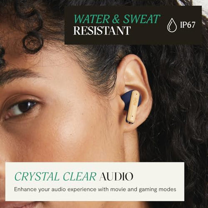 House of Marley Little Bird True Wireless Earbuds, Touch Controls, Built-in Mic, 24 Hours Playtime with Case, USB-C Quick Charge, Sustainable Materials, Movie and Gaming Mode (Blue) - color: Blue