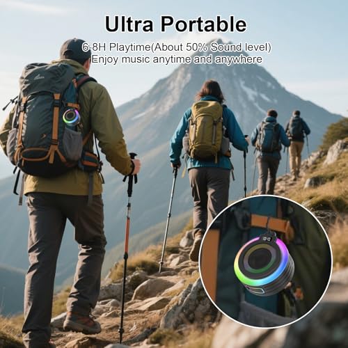 Bluetooth Shower Speaker Stereo Sound with Suction Cup, Built-in Mic | Portable Bluetooth Speaker with Lanyard, IPX7 Waterproof Wireless Speakers Bluetooth 5.4 for Bathroom/Party/Beach/Gift, Black