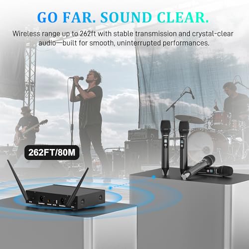 4 Channel Wireless Microphone System with Metal Receiver, 4 Handheld Mics, Independent Volume Control, 262ft Range, UHF Karaoke Mic Set for Home Party, Classroom, Church, Wedding, Events