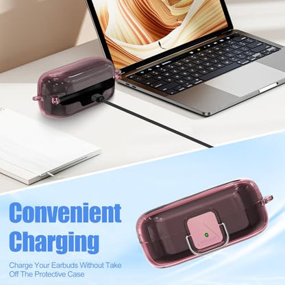 [with Safety Lock] for Sony WF-C510 Case Cover, Clear Soft TPU Protective Earbuds Case with Carabiner & Cleaner Kit Accessories Set(Clear Pink) - color: Clear Pink
