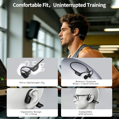 LOBKIN Bone Conduction & Air Conduction Headphones, IP68 Swimming Headphones, 32GB MP3 Open Ear Wireless Headphones with Bluetooth 6.1, ENC Noise Reduction for Swimming Sports Fitness