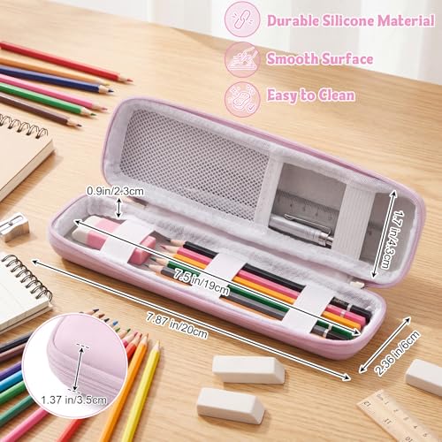 Mudder Pink Hard Shell Slim Pencil Case Small Pen Bag - color: Pink