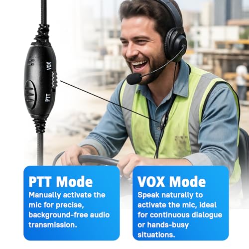 Overhead Walkie Talkie Headset with Boom Mic Noise Reduction 2 Pin Ear Piece Over-the-Ear Noise Cancelling Two Way Radio Over Ear Earmuffs Ear Muffs for Kenwood Retivis Baofeng