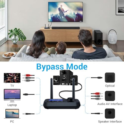 3-in-1 Low Latency Bluetooth 5.3 Transmitter for TV Audio Receiver Adapter for Stereo Long Range W.Screen Volume Control Aux/RCA/Optical Input/Output Surpport Up to 2 BT Headphones - color: Dual Antenna-BLACK