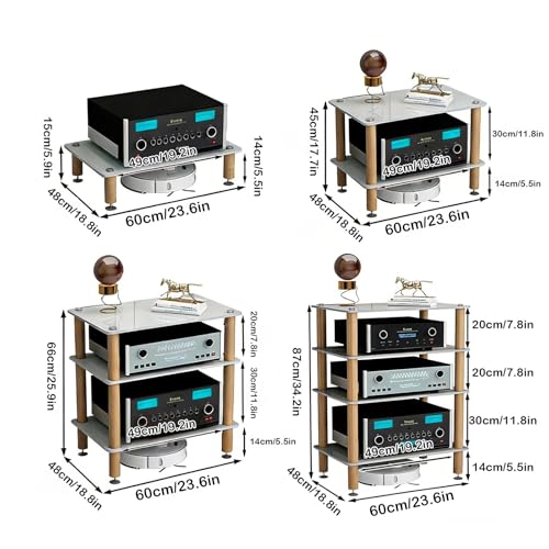 Audio Component Rack, Stereo Rack with 8mm Tempered Glass Shelves, Solid Wood Columns & Anti-Vibration Metal Feet for Power Amplifier, Stereo Receiver, Turntable & AV Equipment(Black,2 Tier) - color: Black, size: 2 Tier